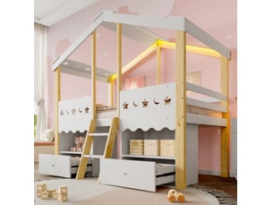 Lit cabane 90x200 cm <strong>HAVRYA</strong>  <strong></strong> coloris bicolore