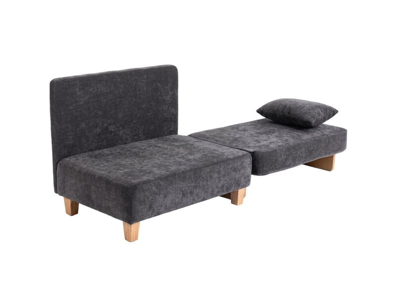  Fauteuil convertible 2-en-1 avec couchage, coussins lavables et poches latérales en polyester gris foncé  - Conforama A