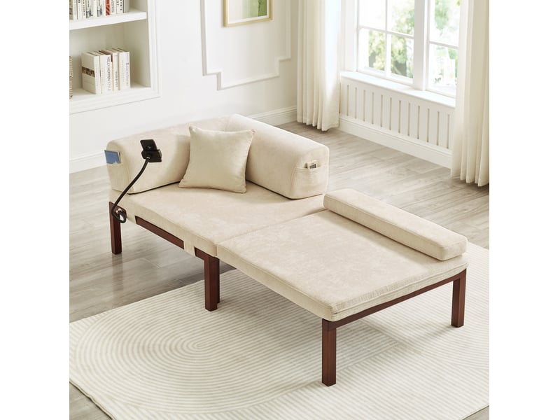  Lit banquette 1 place avec couchage gigogne coulissant et gain de place, sans matelas, en velours, beige  - Conforama C