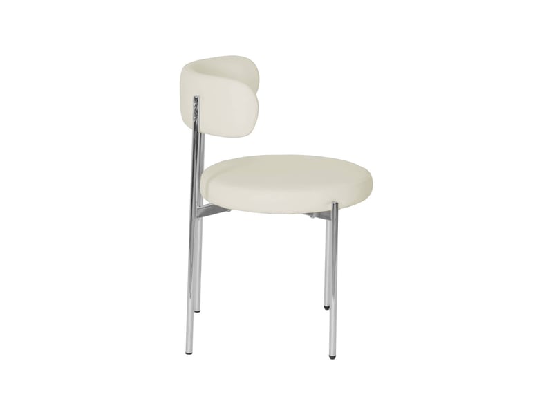  Lot de 4 chaises rondes vintage acier chromé et simili cuir blanc cassé - lola  - Conforama E