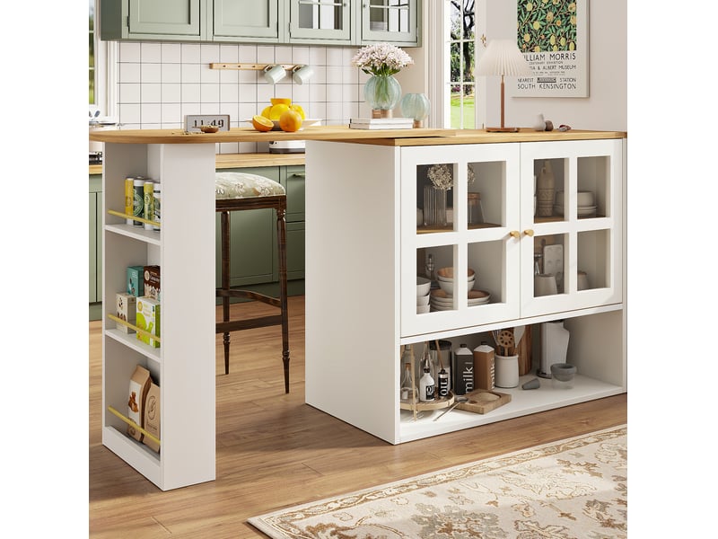  Îlot de cuisine extensible 138x39x102,5 cm, pivotant à 360°, mdf blanc  - Conforama D