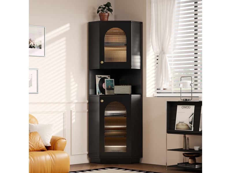 Colonne d’angle sdb noire 45 × 45 × 166,5 cm, led, étagères réglables - Conforama B