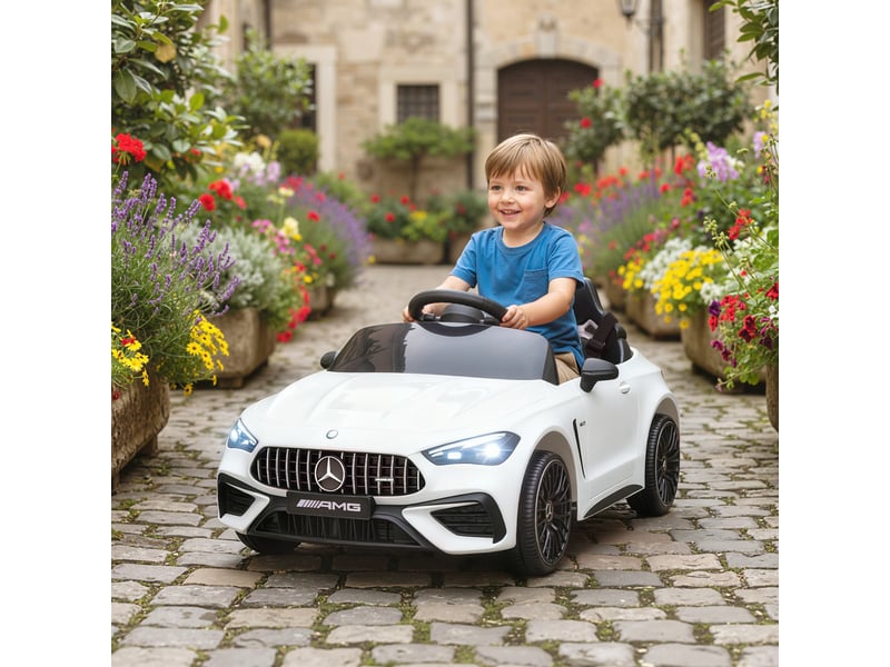 Voiture électrique pour enfants, design mercedes, moteur 12 v, télécommande, lumières led, musique, pour les enfants de 3 à 6 ans, blanche - Conforama C