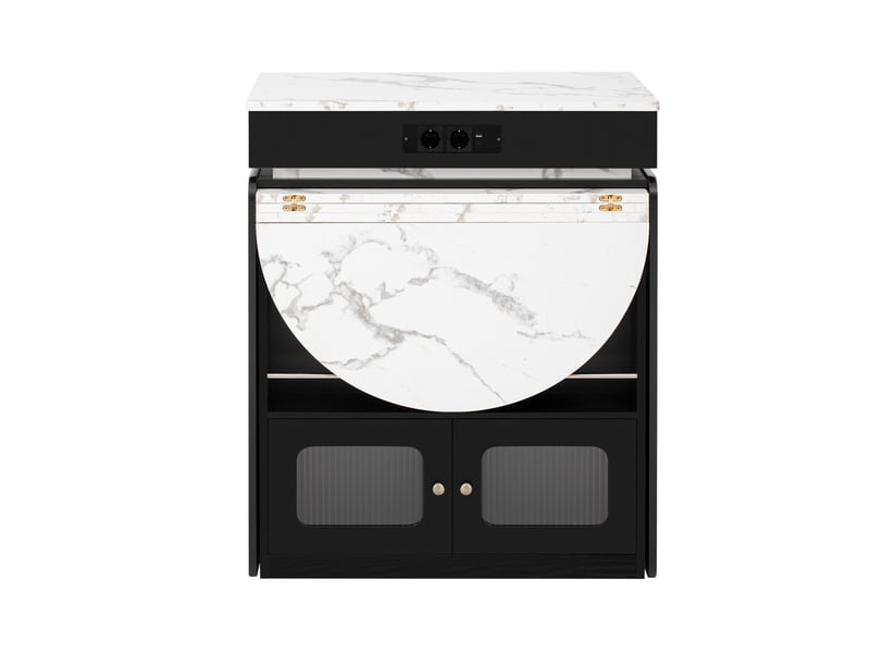  Îlot de cuisine extensible à roulettes avec led et prises noir DE000056AAB - Conforama A