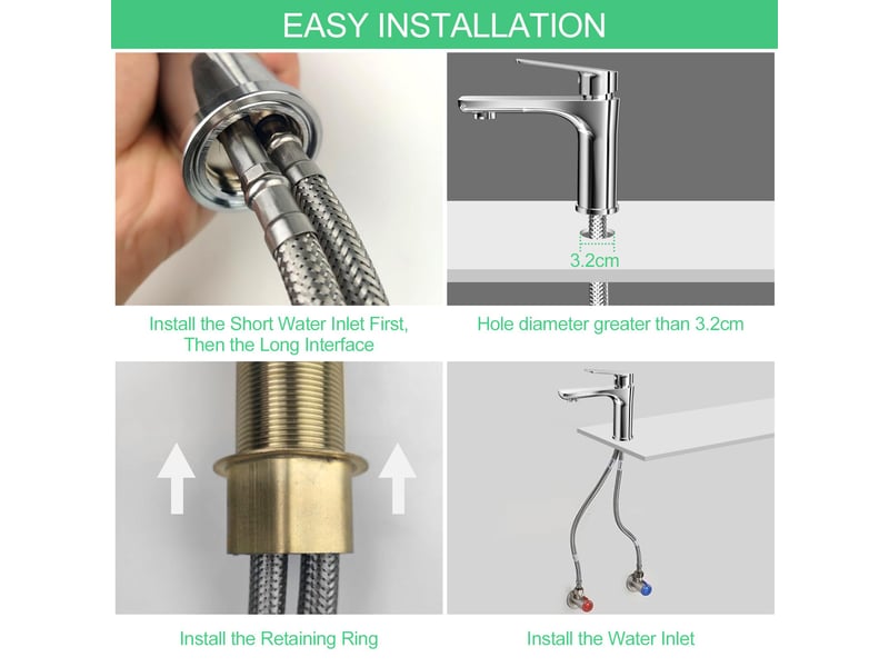  Mitigeur lavabo, robinet salle bain monocommande, mitigeur de lavabo, bonde incluse, robinet de salle de bains lavabo, robinet lavabo,chromé  - Conforama E