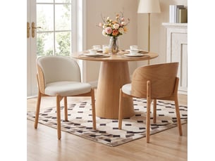 Chaise de salle à manger avec dossier enveloppant et assise rembourrée, en lin et bois d'hévéa, naturel