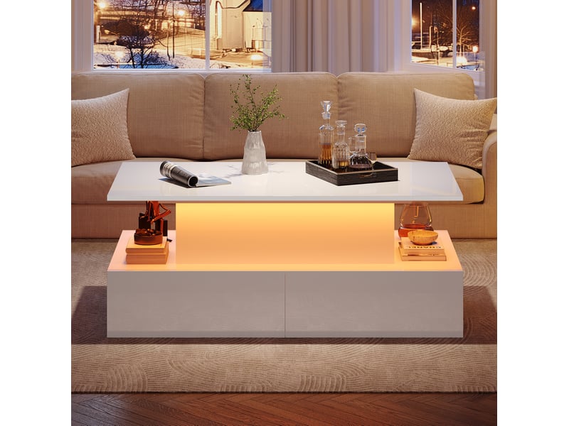  Table basse avec éclairage led et 4 tiroirs, 90x55x41 cm  - Conforama C