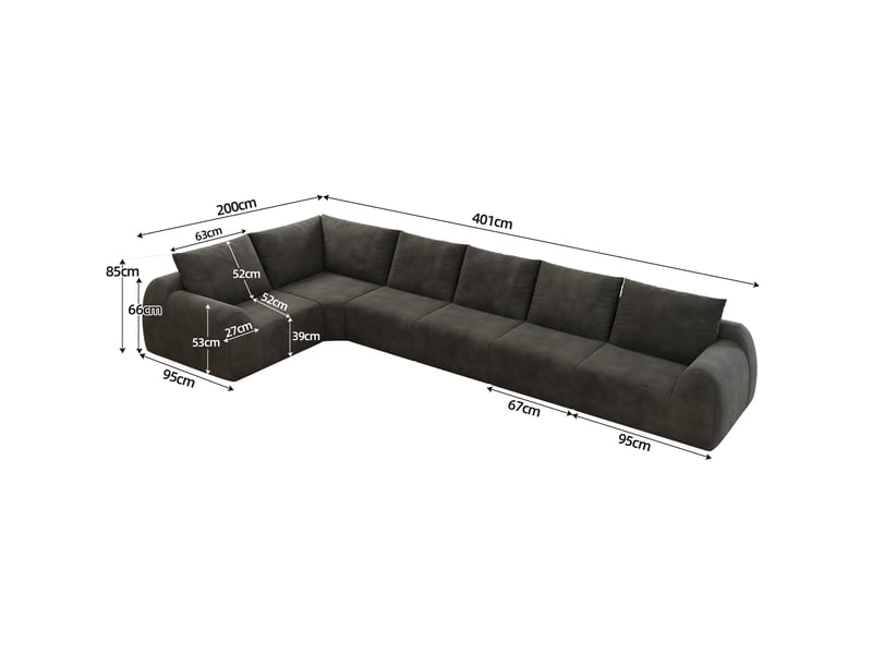  Canapé d'angle modenvie 6 places 401 x 200 x 85 cm en chenille gris foncé mousse haute élasticité  - Conforama C