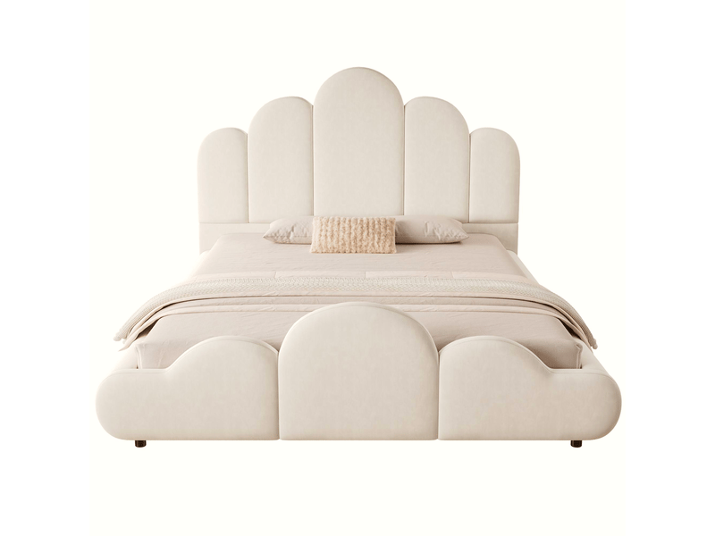  Lit d'enfant 140 x 200 cm, coins arrondis, en velours, couleur beige  - Conforama A