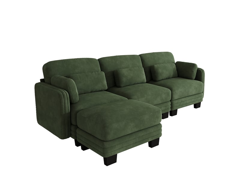  Canapé d’angle modulable,253x143x88 cm,3 places avec ottomane,chenille,vert  - Conforama D