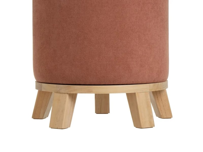  Pouf rond rembourré en chenille avec piètement en bois, coloris orange - diamètre 40 x hauteur 45 cm  - Conforama E