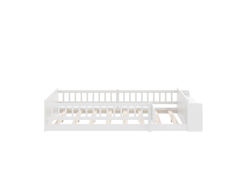  Lit 140x190cm, lit enfant bois de pin, rangement intégré, barrière ouvrante  - Conforama D
