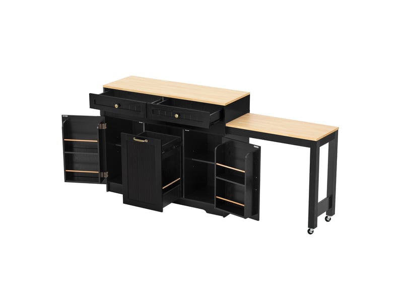  Îlot de cuisine extensible 188,6 x 36,7 x 91 cm, 2 tiroirs, noir et naturel  - Conforama A