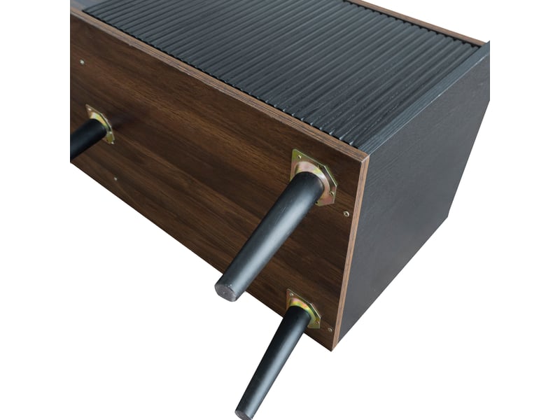  Meuble tv 160 cm noir et bois avec portes coulissantes et tiroirs  - Conforama E