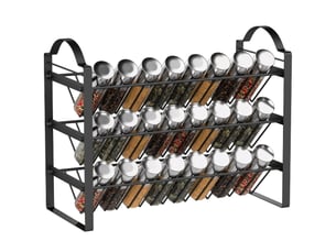 Étagère à épices à trois niveaux pour la cuisine, rangement gain de place avec étagères métalliques inclinées, noire