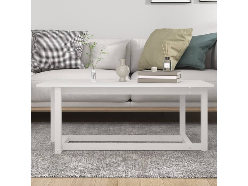 Table basse rectangulaire | table de salon blanc 110x55x45 cm bois massif de pin  - Conforama E