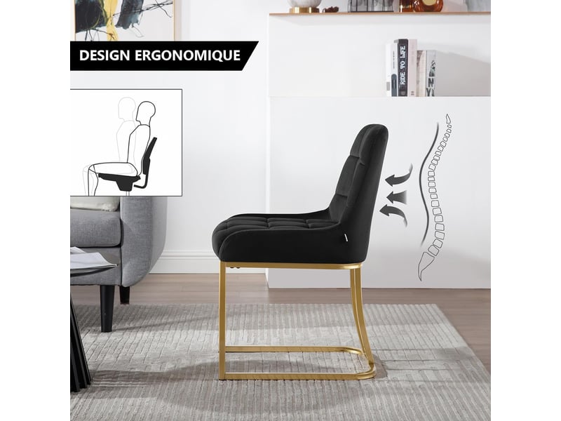 Lot de 4 chaise salle à manger,chaise cuisine rembourrée en velours,avec dossier,forme d'arc,noir  - Conforama E