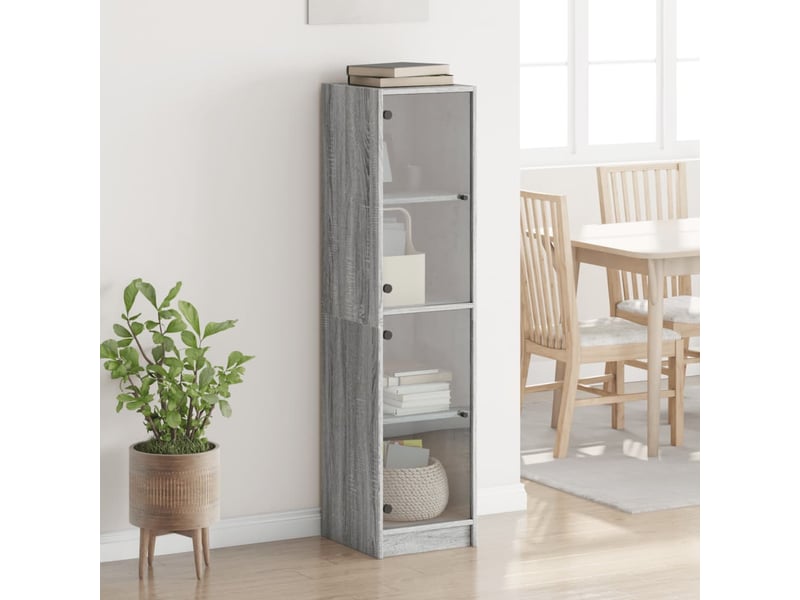  Buffet - bahut - meuble de rangement avec portes en verre sonoma gris 35x37x142 cm  - Conforama C