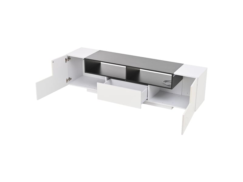  Meuble tv 180x40x50, design contemporain avec rangements et éclairage led meuble tv avec rangement  - Conforama D
