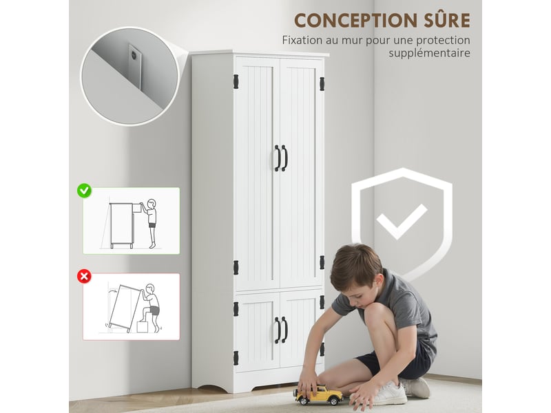  Buffet de cuisine armoire de cuisine contemporaine multi-rangements 2 placards 3 étagères mdf blanc panneaux particules  - Conforama W