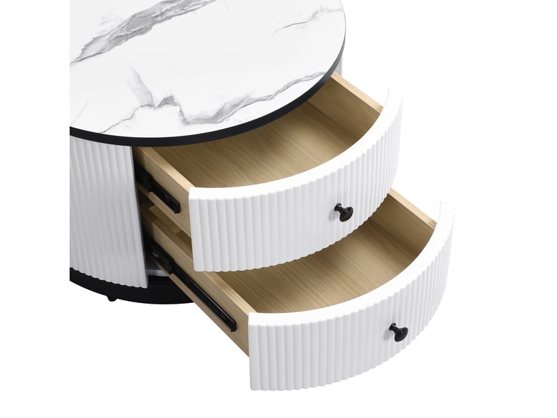  Set de 2 tables basses rondes 60x60x45,5 cm + 50x50x32 cm effet marbre, mdf, blanc et noir  - Conforama E