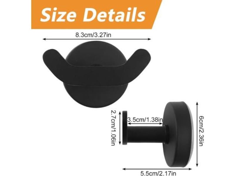  Lot de 2 crochets à double ventouse pour salle de bain, salon, cuisine, en acier inoxydable robuste - noir  - Conforama B