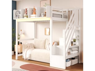 Lit mezzanine 90x200 cm <strong>OKMYHOME</strong> <strong></strong> coloris blanc