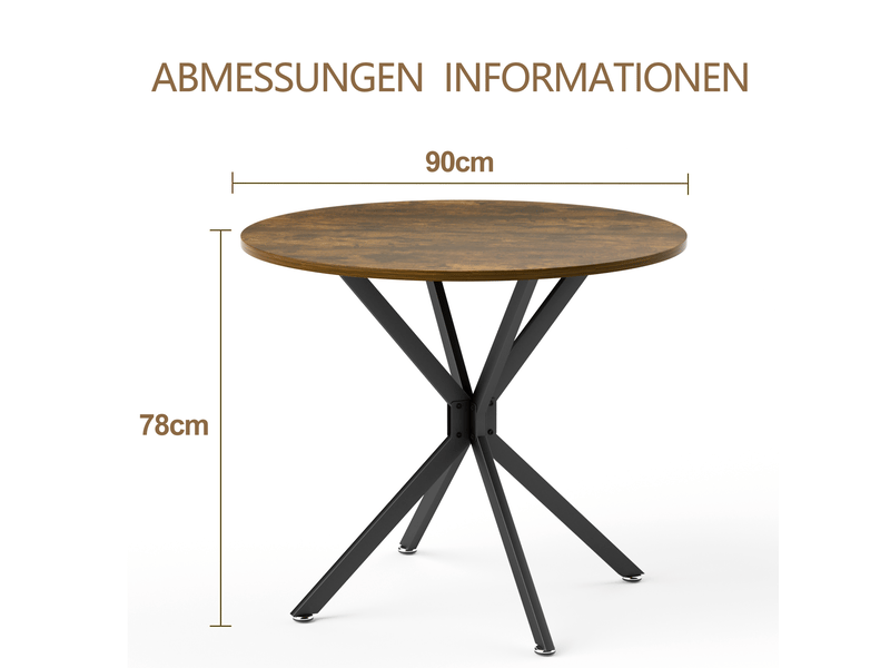  Table à manger ronde 90 cm plateau bois pieds métal brun noir  - Conforama C