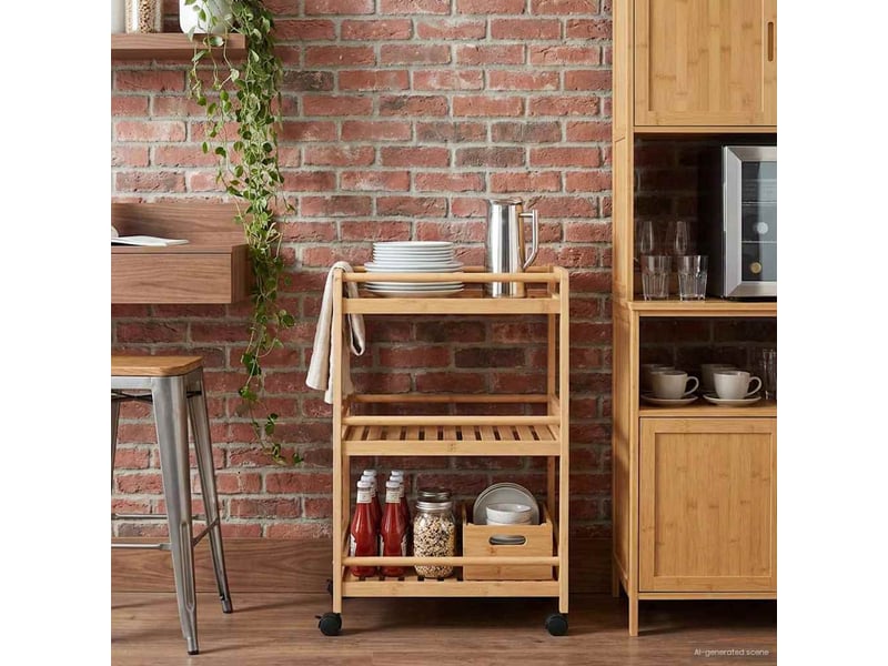 Desserte de cuisine, chariot de rangement avec roues naturel 46x38x76 cm bambou - Conforama B