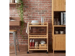 Desserte de cuisine, chariot de rangement avec roues naturel 46x38x76 cm bambou