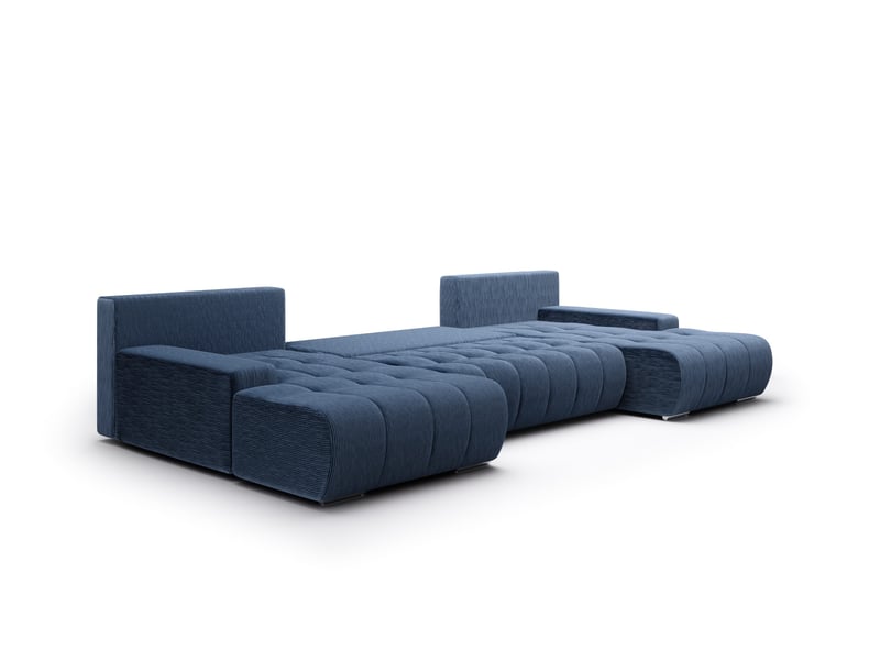  Canapé d'angle convertible velutti u velours côtelé poso bleu, forme u avec coffre  - Conforama C
