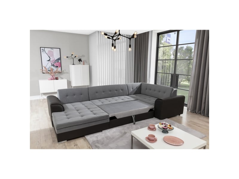  Canapé panoramique convertible caldero 5 places gris clair et foncé – angle gauche  - Conforama B