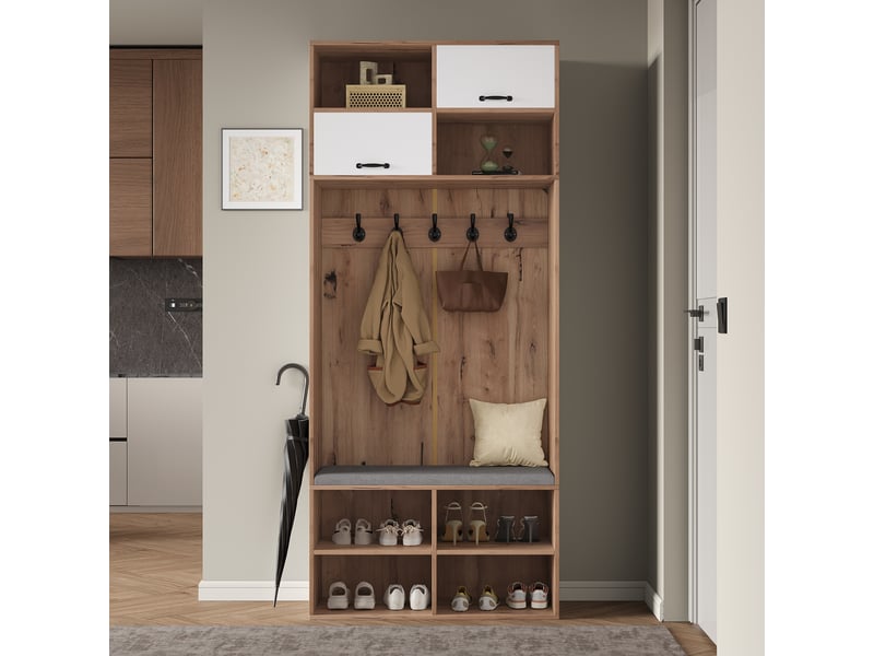  Portemanteau avec banc et rangement 80 x 185 cm en panneau de particules  - Conforama B