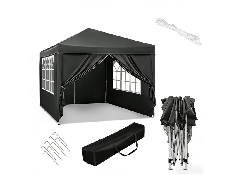  Pavillon de jardin pliant 300x300 cm gris en tissu oxford, toit et parois latérales pour extérieur  - Conforama A
