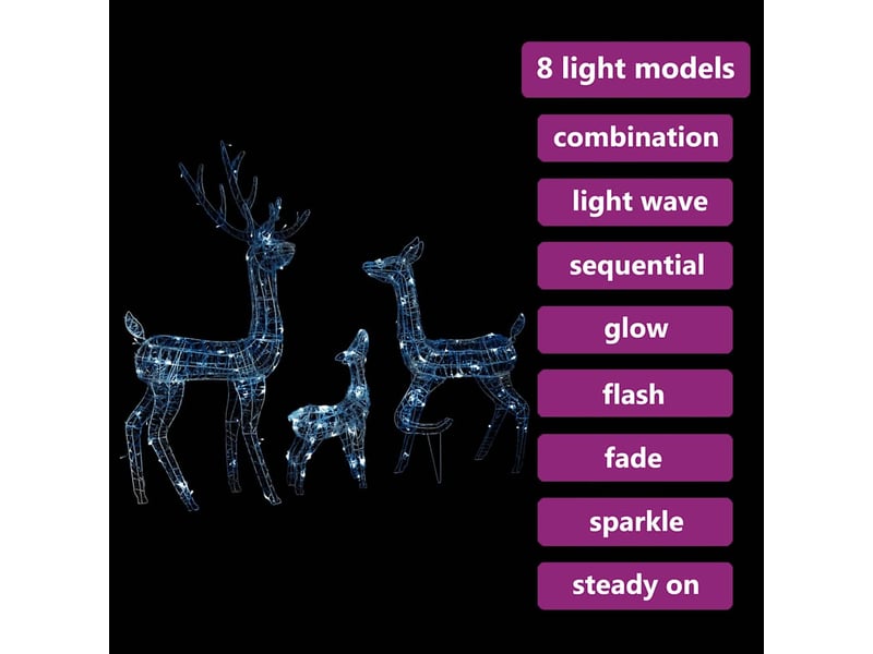  Famille de rennes de décoration, éclairage de noël acrylique 300 led blanc froid cf62035  - Conforama D