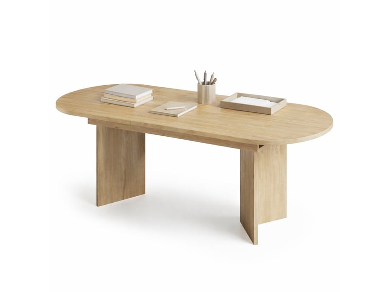 Table à manger extensible 160200x90 cm, bords arrondis, plateau 18 mm, mdf, chêne clair - Conforama A