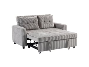 Canapé 2 places 157 x 190 cm revêtement en cord convertible 2 coussins poches latérales gris clair