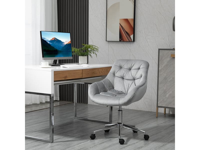  Fauteuil de bureau pivotant ergonomique à hauteur réglable et roulettes, revêtement en velours, 59 x 58 x 80-90 cm, gris  - Conforama C
