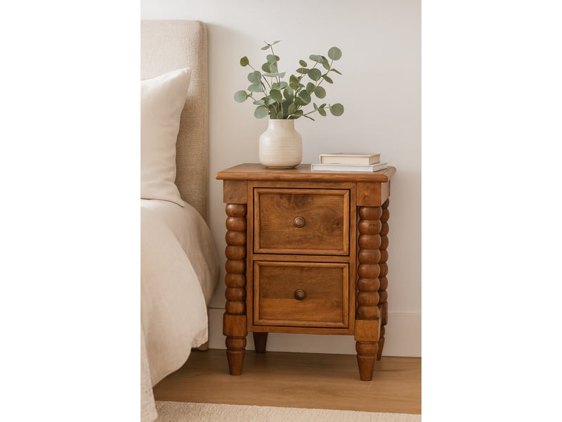  Artisan furniture bois massif barley twist 2 tiroir table de chevet, 2 tiroirs, marron  - Conforama B