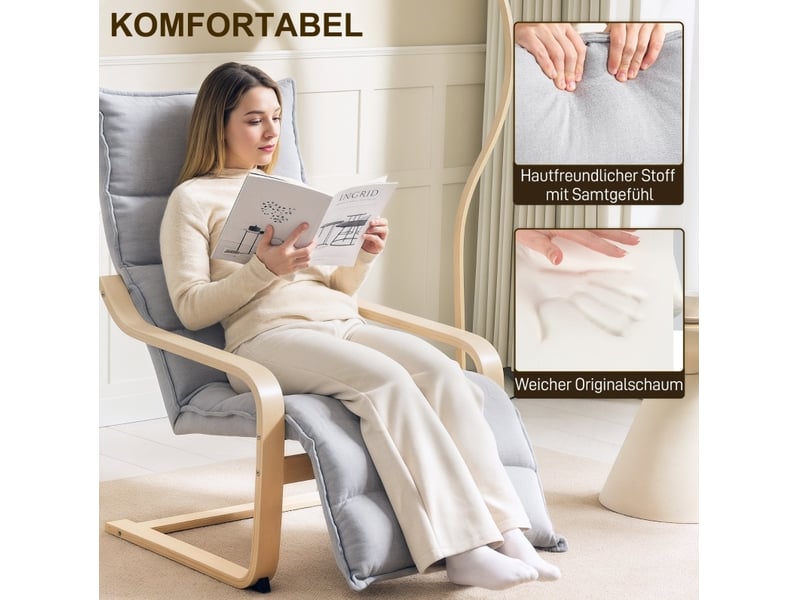  Fauteuil à bascule relax 67 x 93-114 x 105 cm – gris clair – repose-pieds réglable, 5 positions  - Conforama E