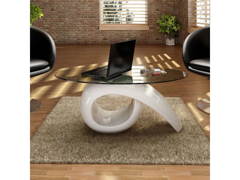  Table basse | table d'appoint salon avec dessus de table en verre ovale blanc brillant shl9291  - Conforama B