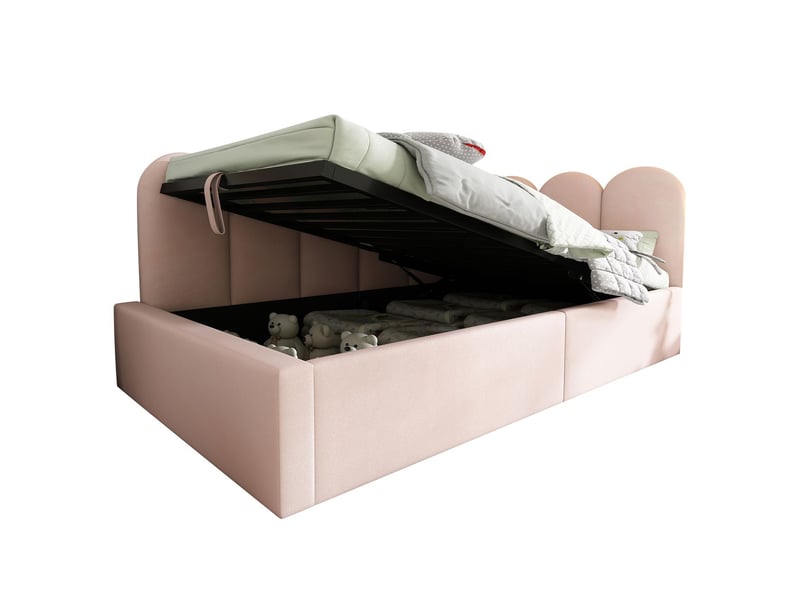  Lit coffre 90x190, coffre hydraulique lit une personne, revêtement velours, structure métal robuste, gain d'espace  - Conforama A