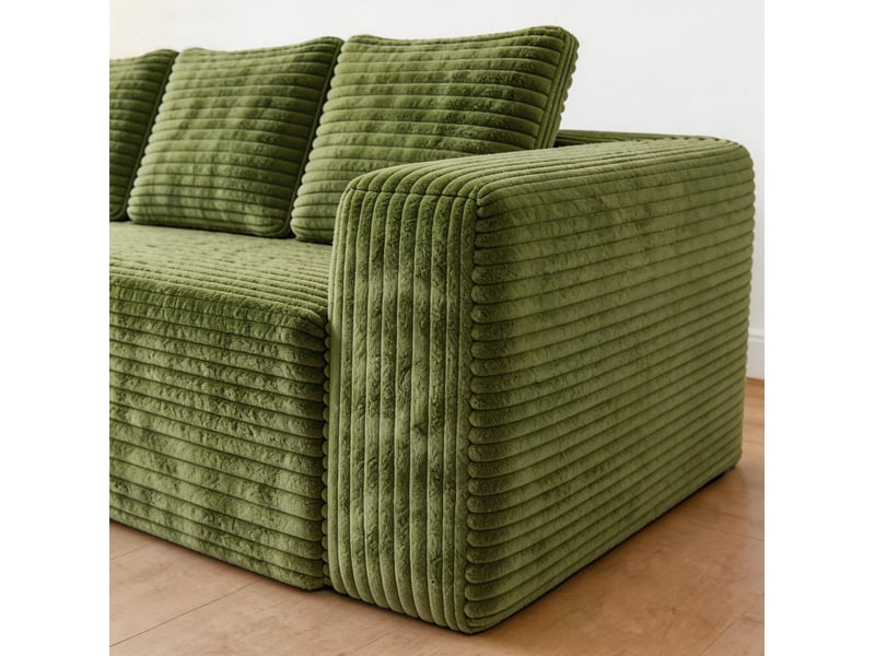  Canapé d'angle convertible modulable 4 places en velours côtelé vert, méridienne droite pour votre salon  - Conforama D