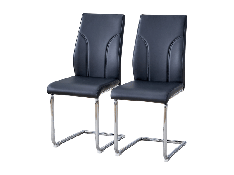  Lot de 2 chaises de salle à manger en pu noir, pieds en métal argenté  - Conforama A