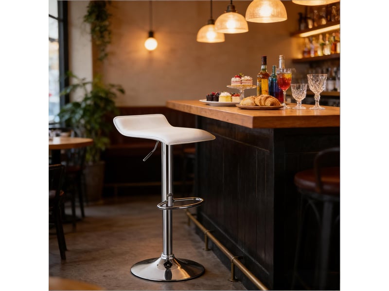  Tabouret de bar réglable pivotant 360° - lpospi - assise ergonomique, hauteur ajustable - simili cuir blanc  - Conforama B