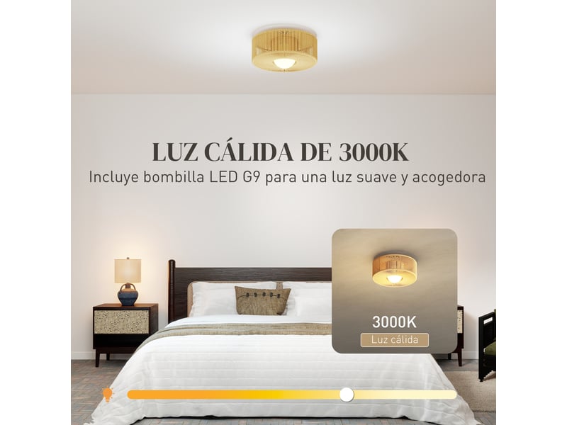  Plafonnier led bohème 20w 3000k avec abat-jour en corde de lin pour chambre, salon, cuisine, salle à manger, marron  - Conforama E