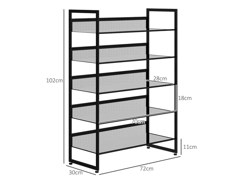  Étagère à chaussures tcqpz 5 niveaux haute et étroite 72 x 30 x 102 cm en acier noir  - Conforama C