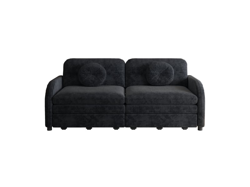  Canapé convertible 2 places 166 x 84 x 90 cm en chenille, 3-en-1 avec coussins amovibles et poches latérales, noir  - Conforama A