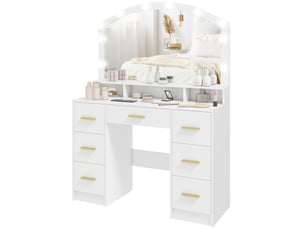 Coiffeuse 7 tiroir(s) Miroir Led avec 0 tabouret(s) inclu(s)  <strong>PANGIVO</strong> <strong></strong>  coloris blanc