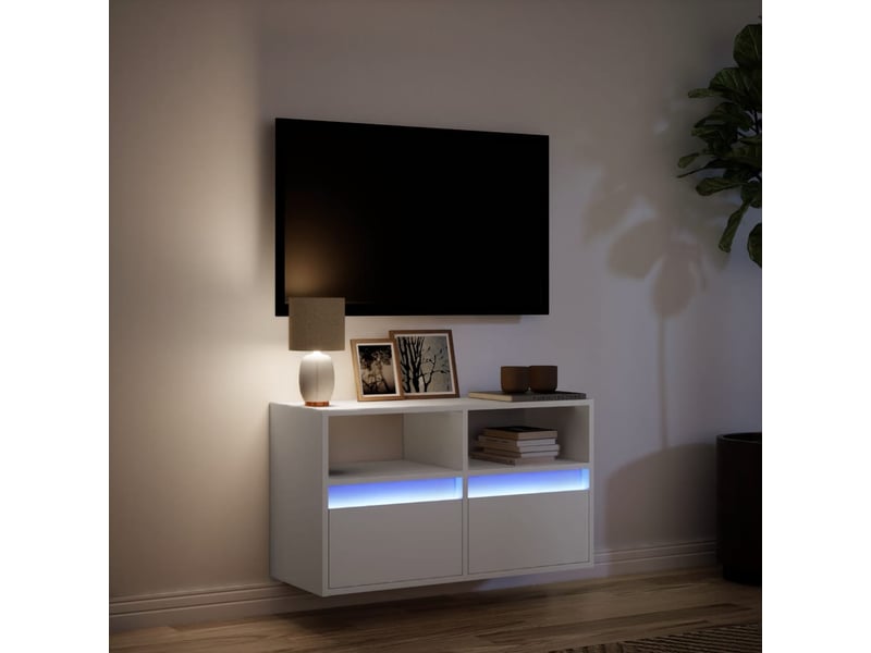 Meuble tv - banc tv - meuble de rangement mural avec lumières led blanc 80x31x45 cm - Conforama E